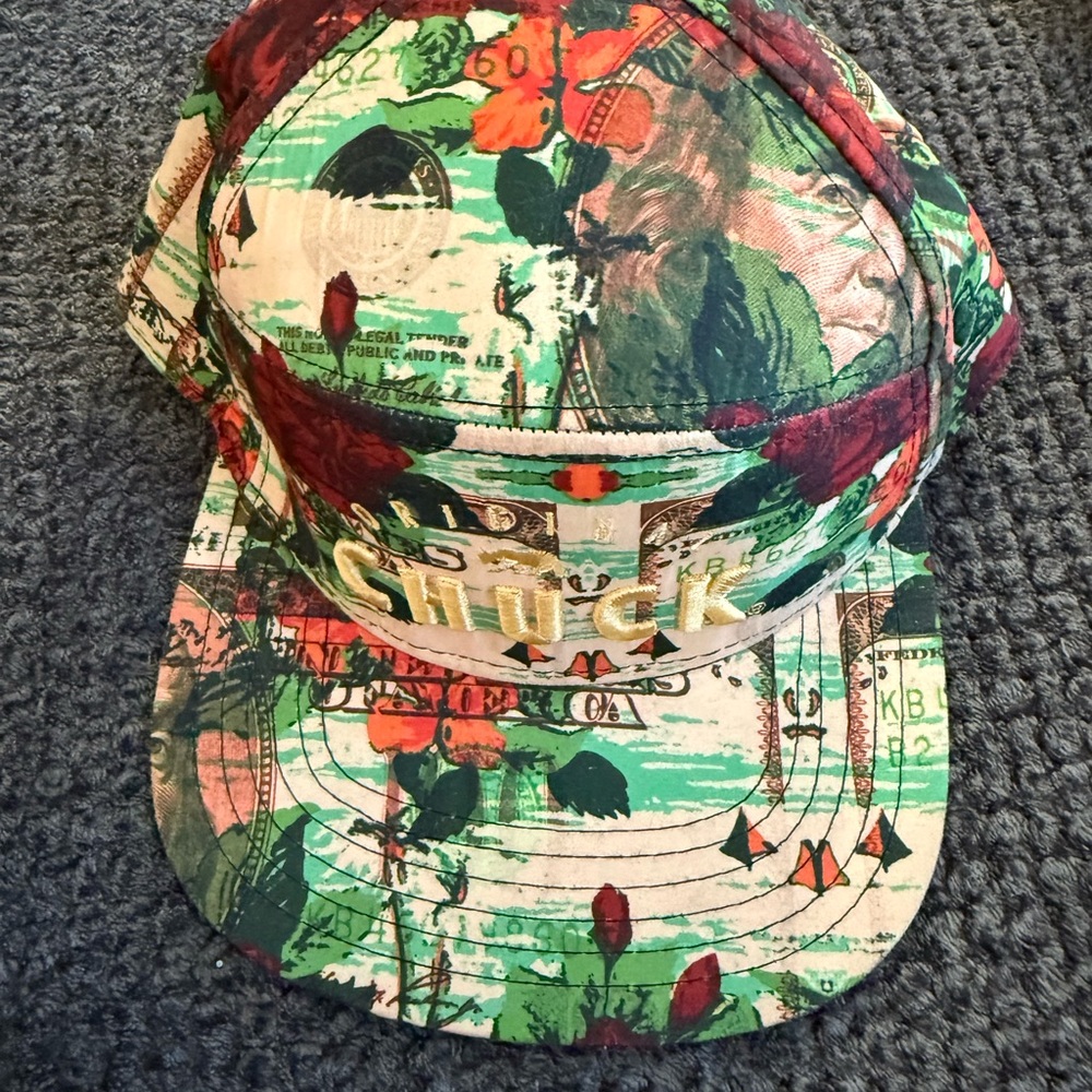 Original Chuck Snapback Hat Money Floral Print Gold Embroidery Streetwear - Picture 3 of 7